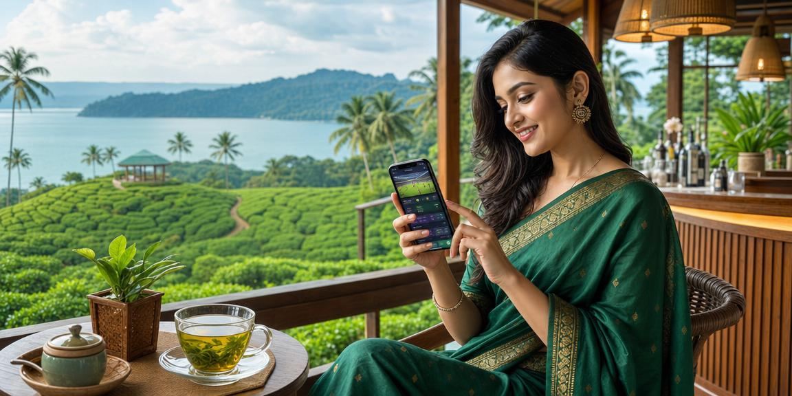 A woman in a saree in Sylhet enjoying as777 Casino on her mobile
